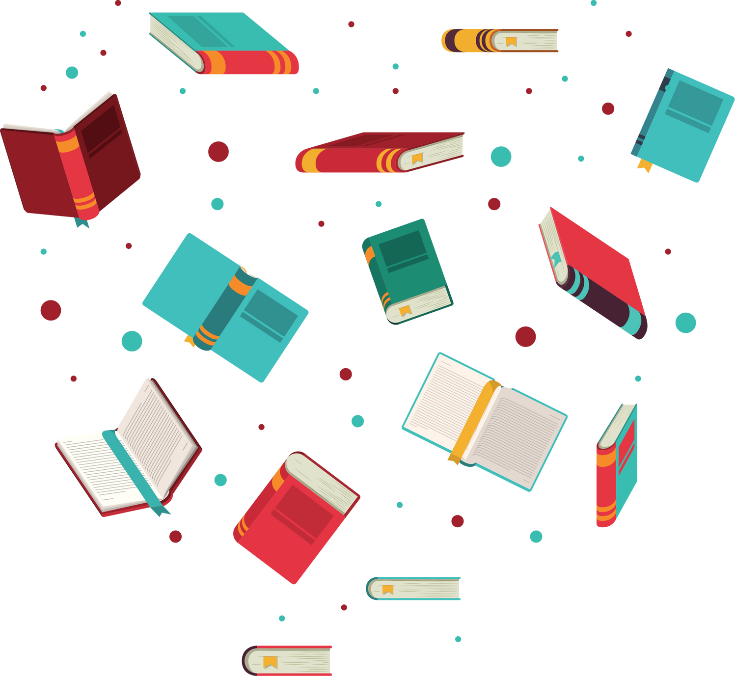 many books are floating in the air on a black background